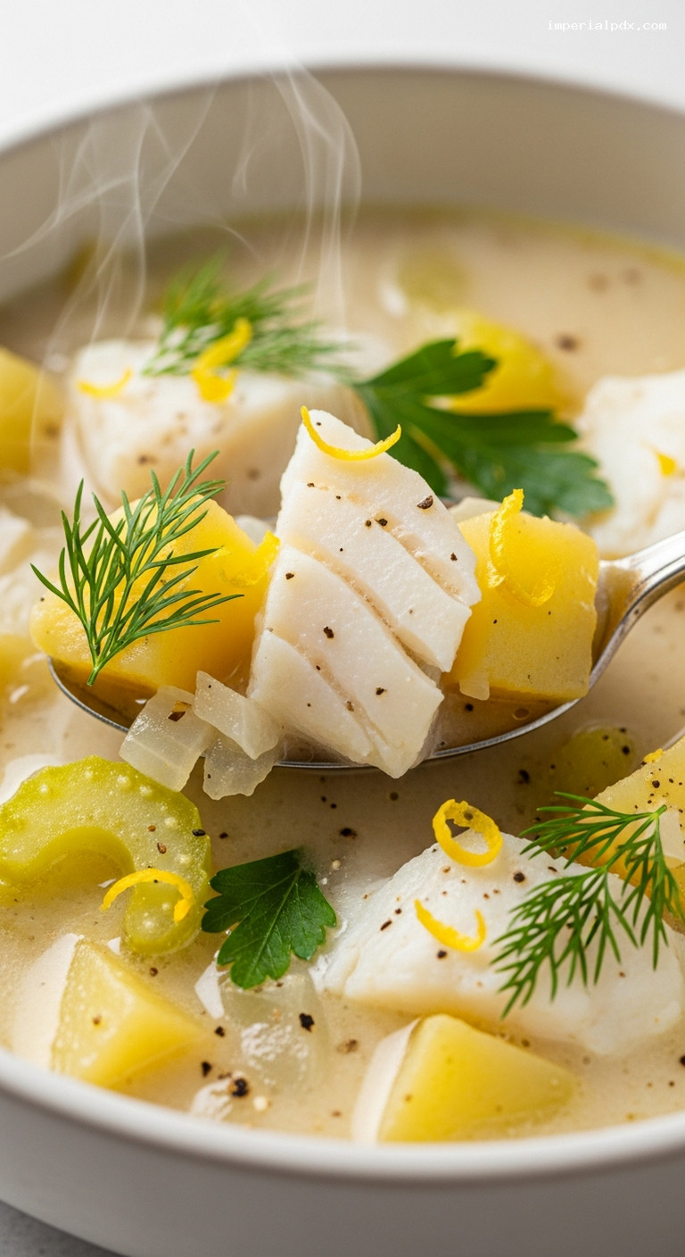 Coastal Fish Chowder with Potatoes and Herbs – Closeup