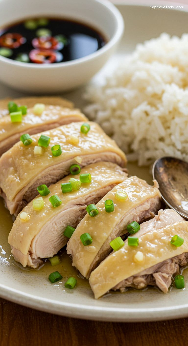 Cold Ginger Chicken with Ginger-Scallion Oil and Rice – Closeup