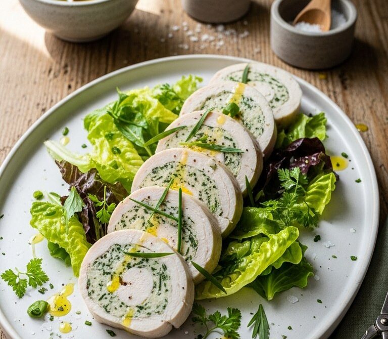 Cold-Poached Herb Chicken Roulade Medallions