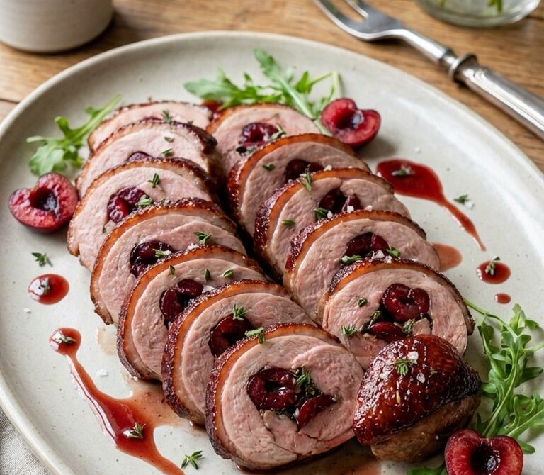 Cold-Roasted Duck Roulade with Cherries and Herbs