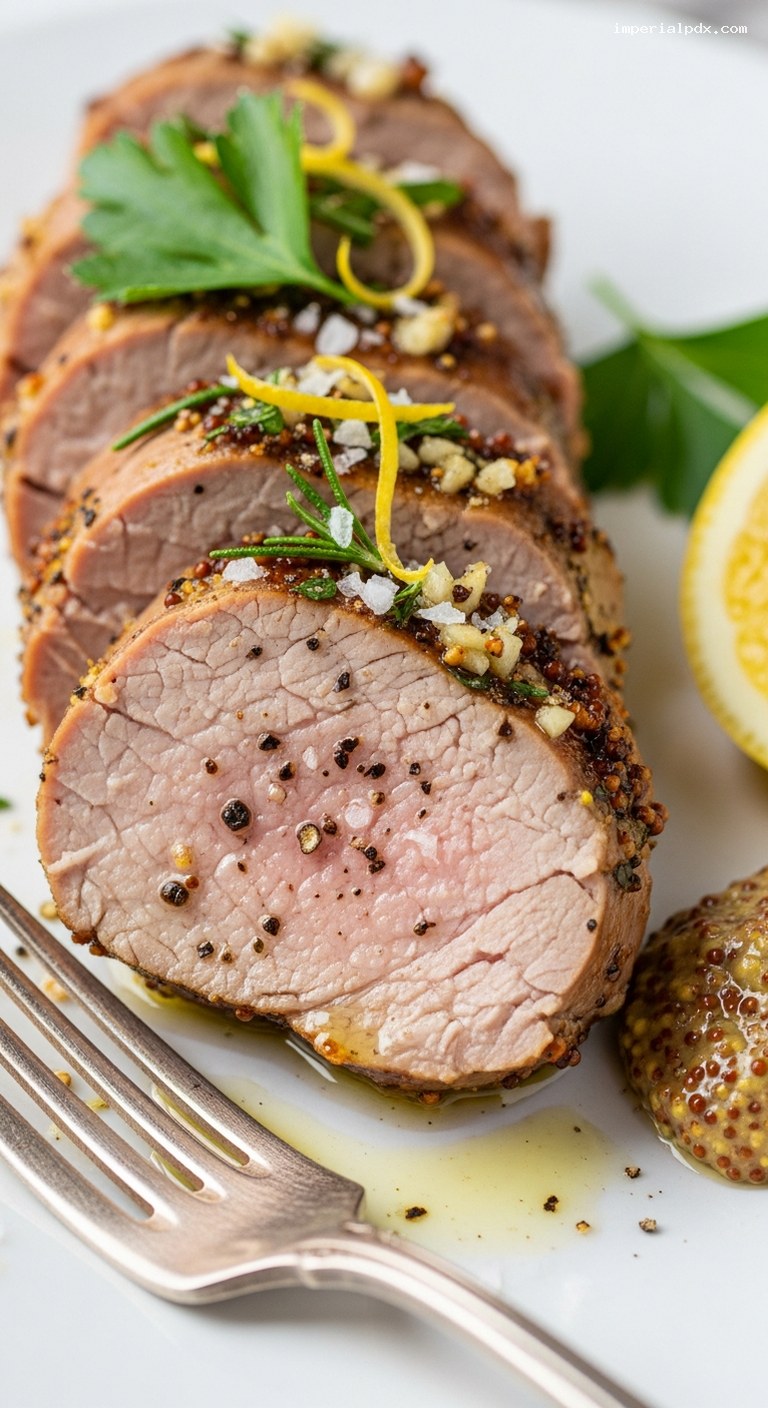 Cold-Roasted Garlic Herb Pork Tenderloin – Closeup