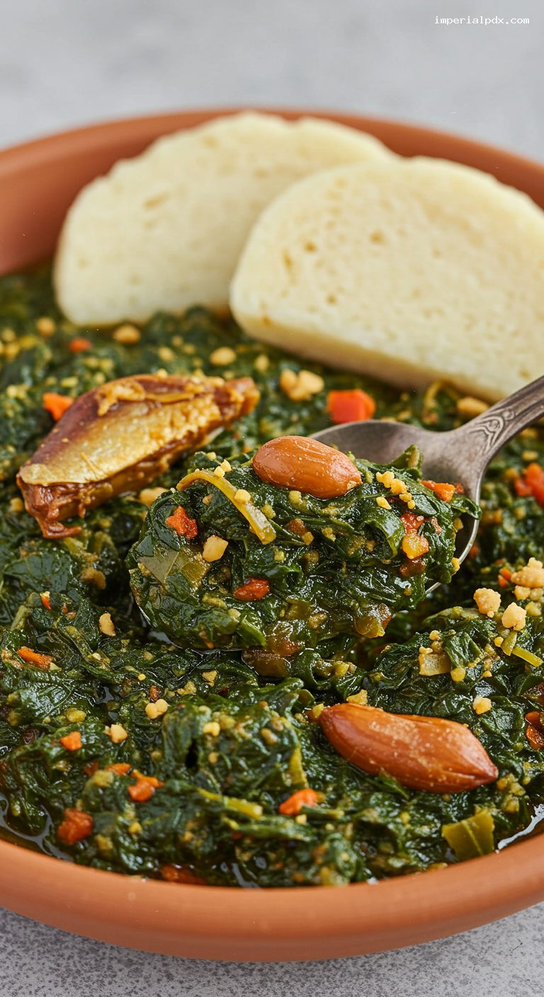 Congolese Saka Saka with Peanut and Smoked Fish – Closeup