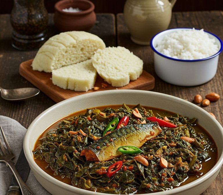 Congolese Saka Saka with Peanut and Smoked Fish