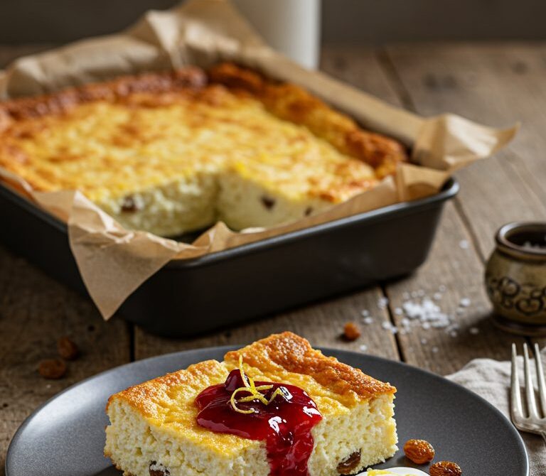 Cozy Baked Cottage Cheese Pudding with Raisins