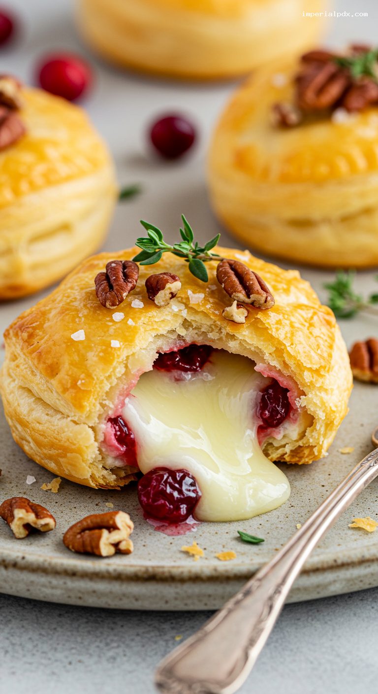 Cranberry Brie Puff Pastry Bites with Pecans – Closeup