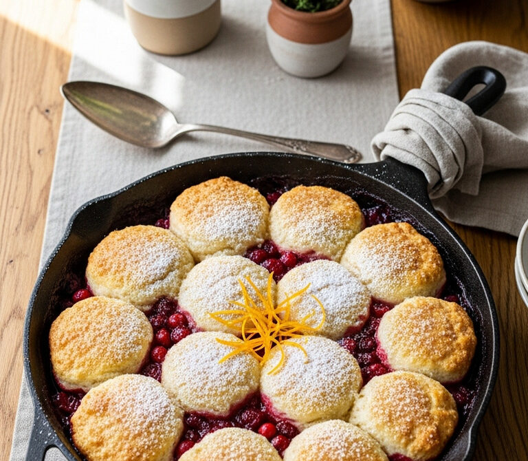 Cranberry Pear Cobbler with Golden Biscuit Topping
