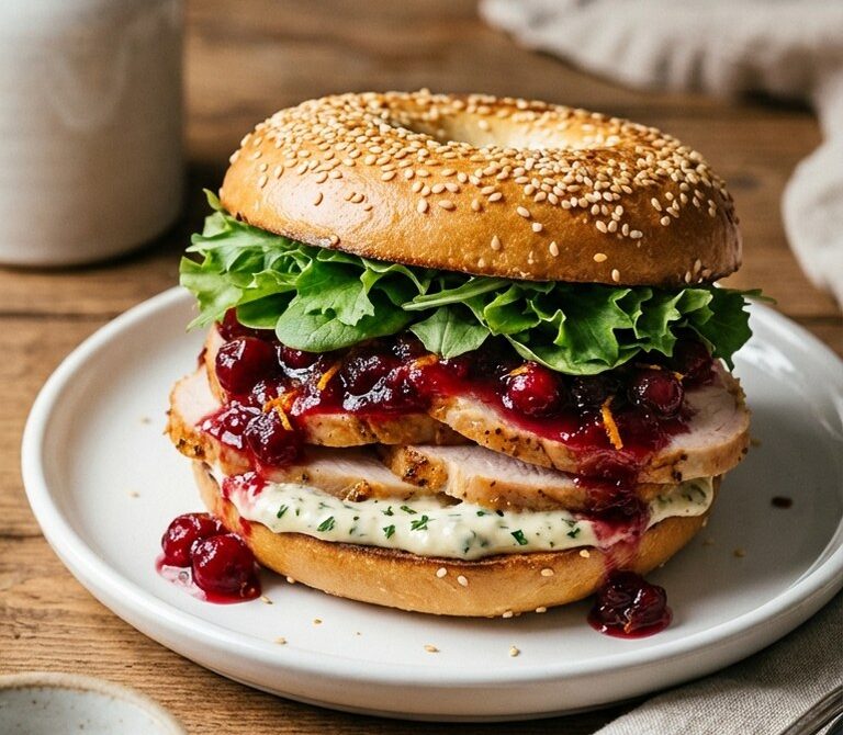 Cranberry Turkey Holiday Bagel with Herb Mayo