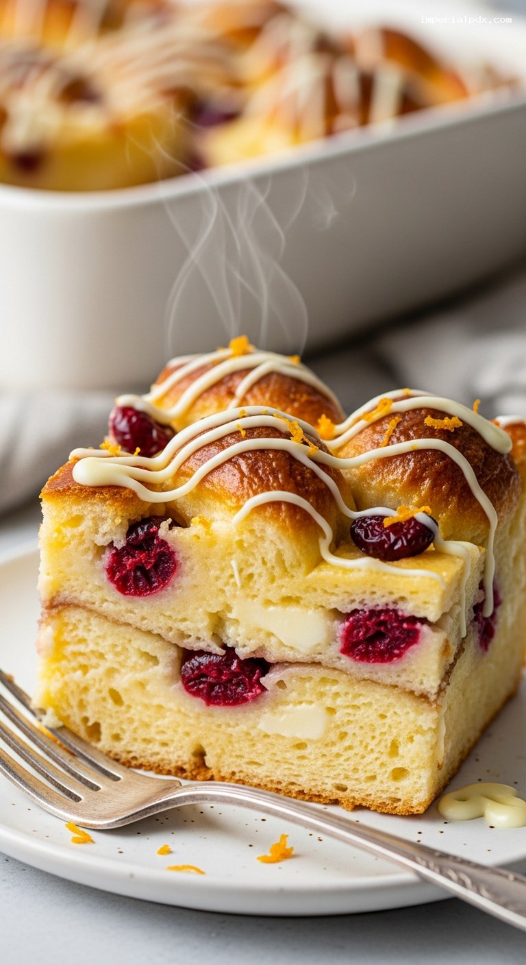 Cranberry White Chocolate Bread Pudding – Closeup