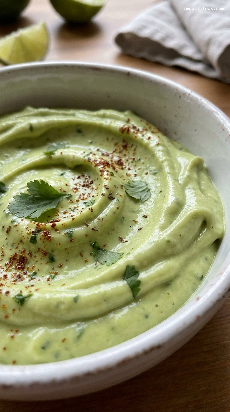 Creamy Avocado Lime Crema Sauce for Tacos – Closeup