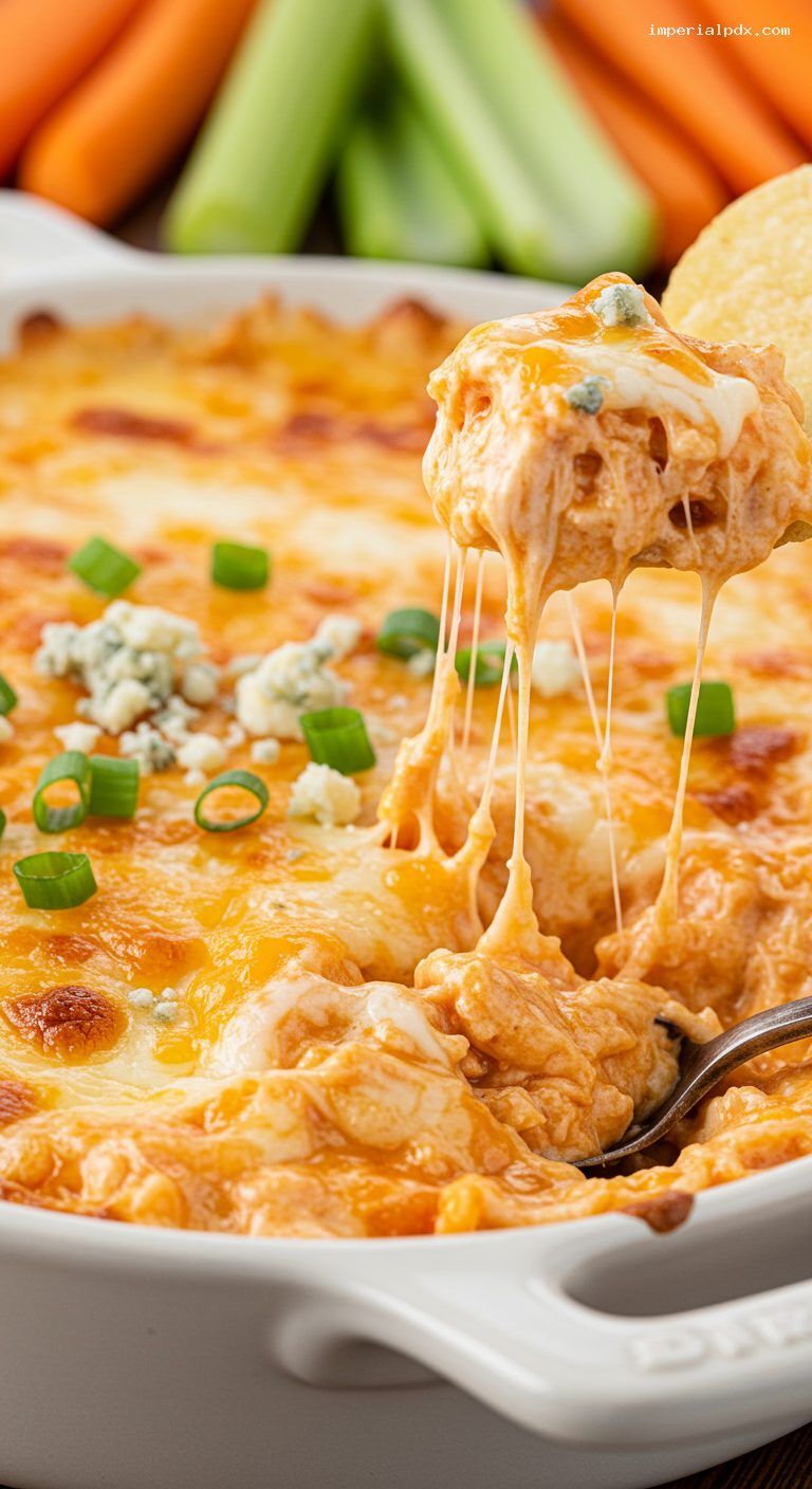 Creamy Buffalo Chicken Dip with Ranch and Cheese – Closeup