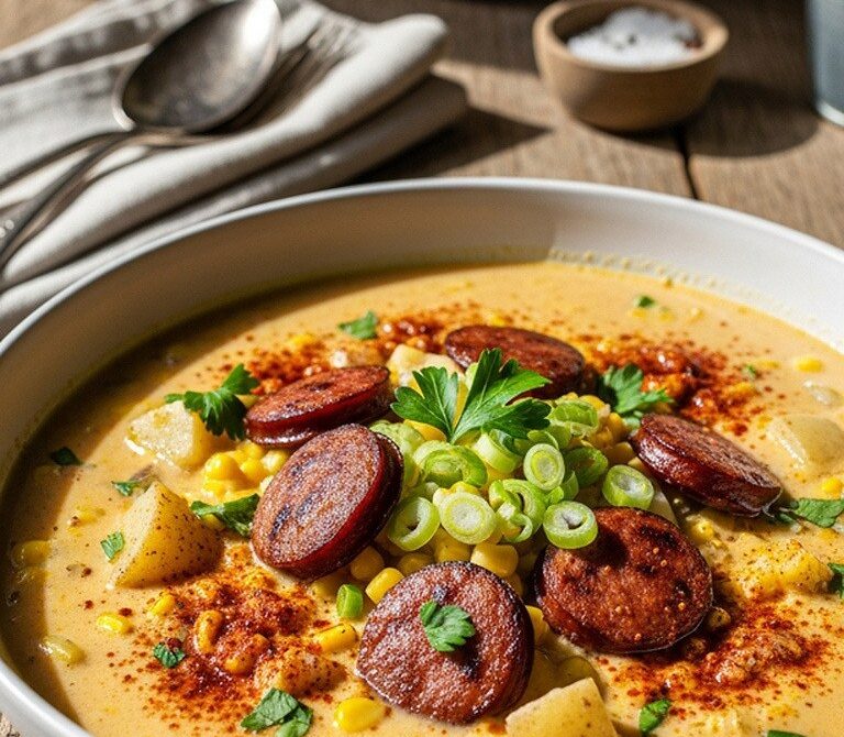 Creamy Cajun Corn Chowder with Smoked Sausage