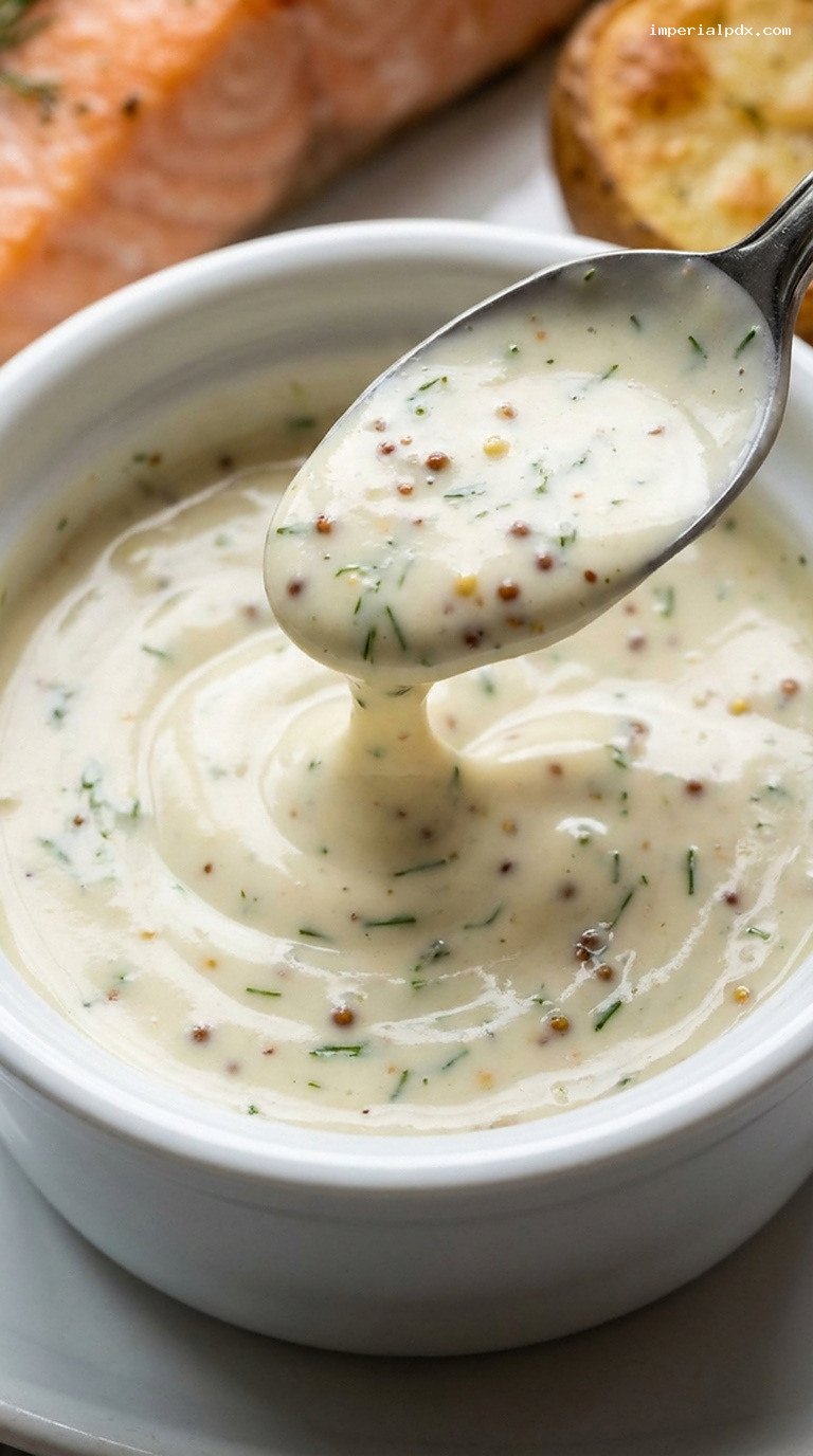 Creamy Dill Mustard Sauce for Salmon and More – Closeup