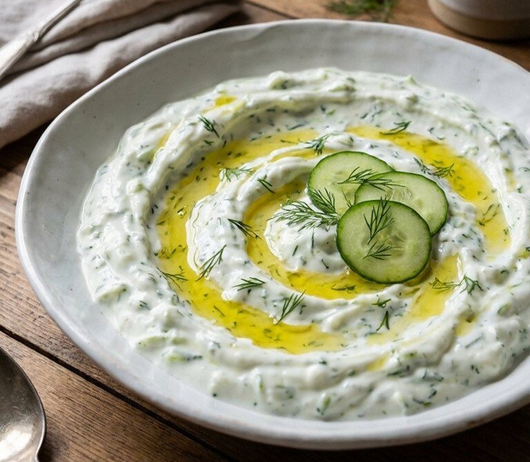 Creamy Greek Tzatziki Sauce with Cucumber and Dill
