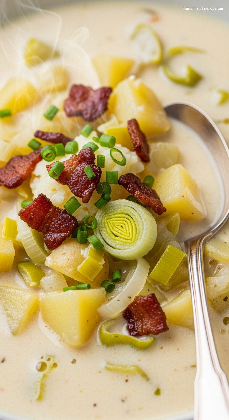 Creamy Leek and Potato Chowder with Bacon – Closeup