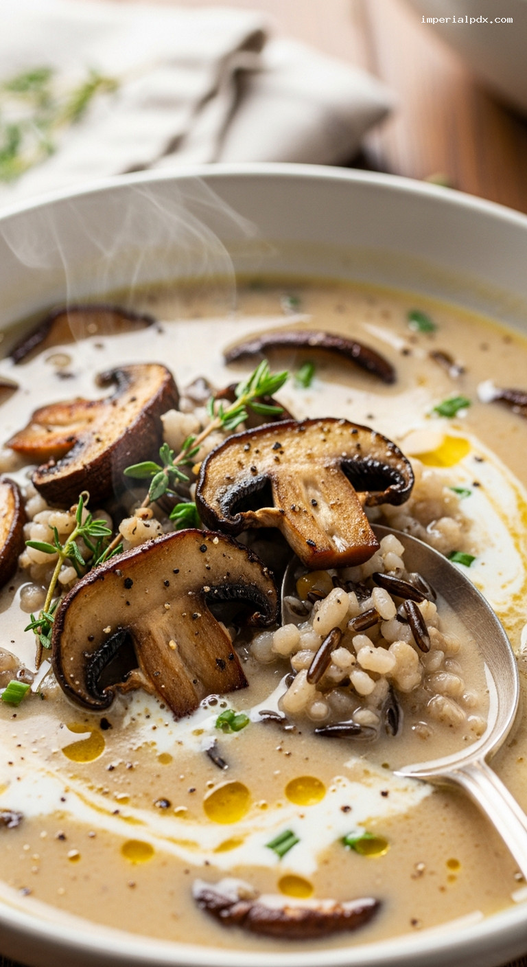 Creamy Mushroom and Wild Rice Soup – Closeup