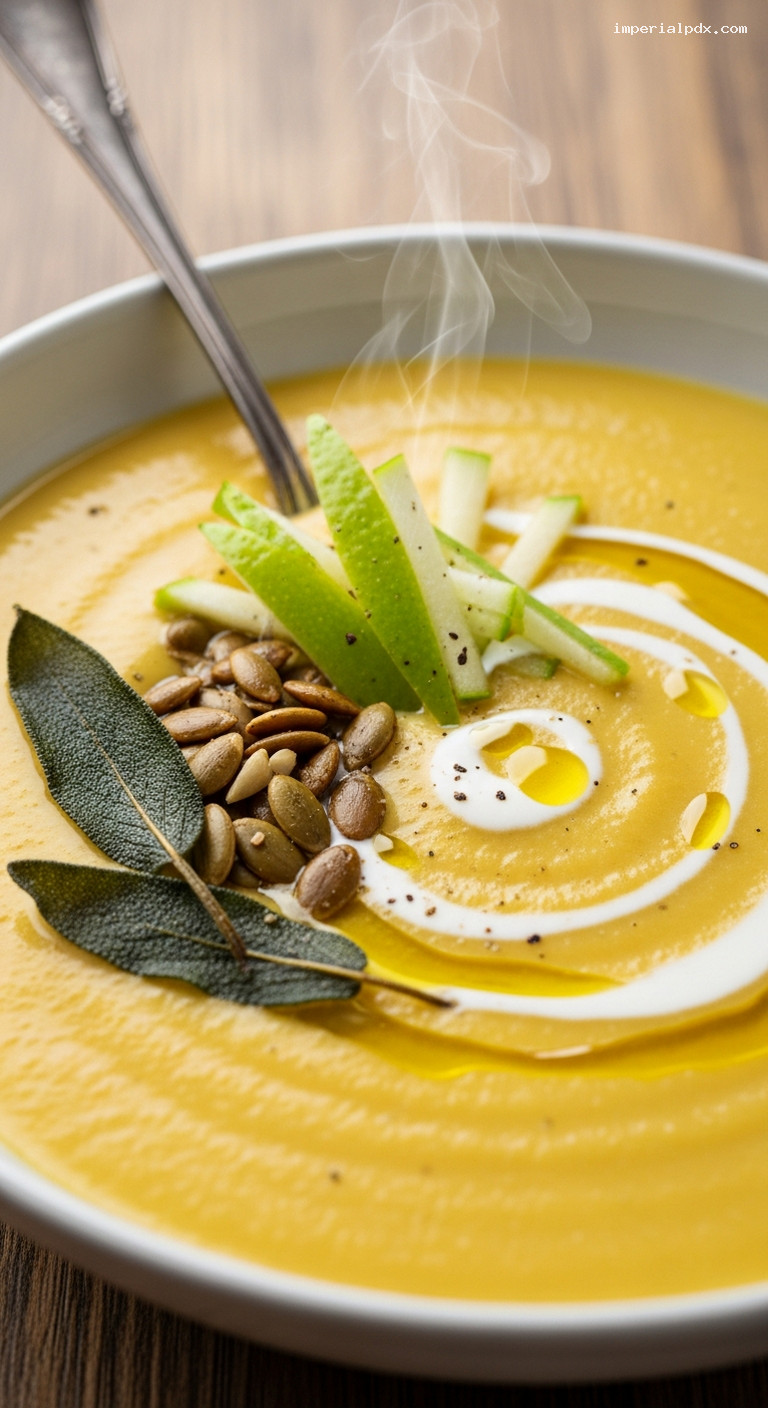 Creamy Parsnip and Apple Soup with Sage – Closeup