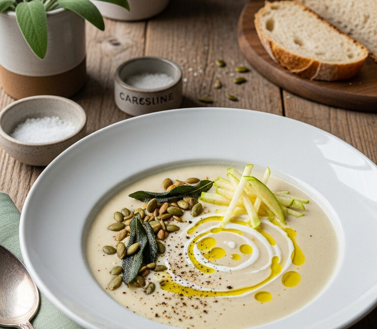 Creamy Parsnip and Apple Soup with Sage