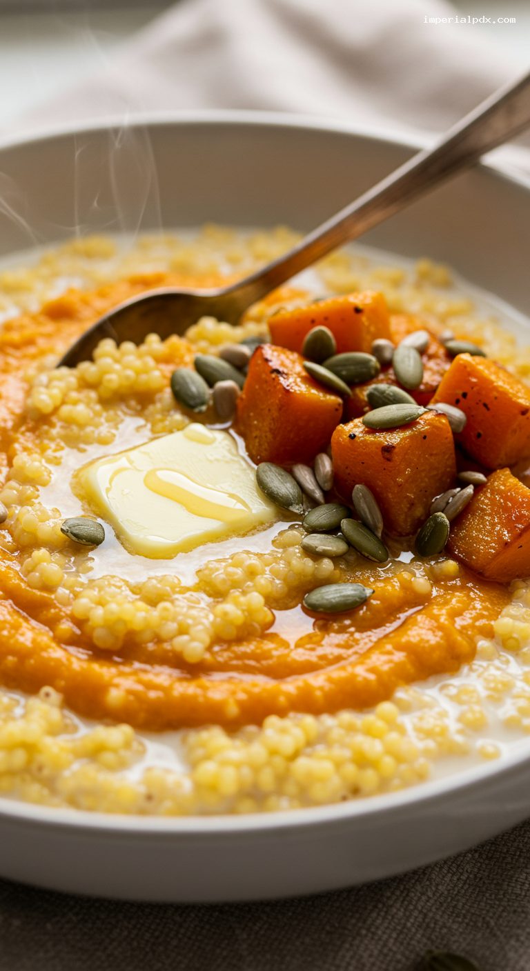 Creamy Pumpkin Millet Porridge with Honey and Seeds – Closeup
