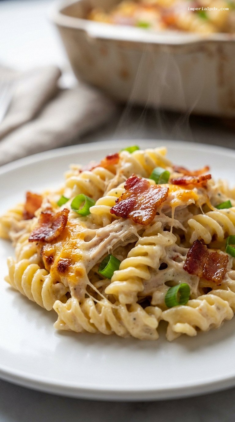 Creamy Ranch Chicken and Bacon Pasta Bake – Closeup