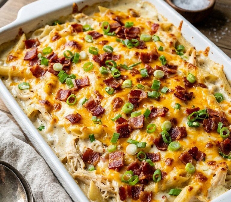 Creamy Ranch Chicken and Bacon Pasta Bake