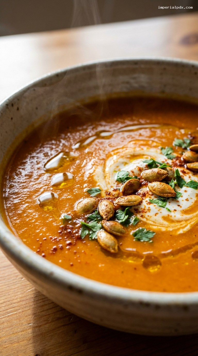 Creamy Roasted Carrot and Tomato Soup with Smoked Paprika – Closeup