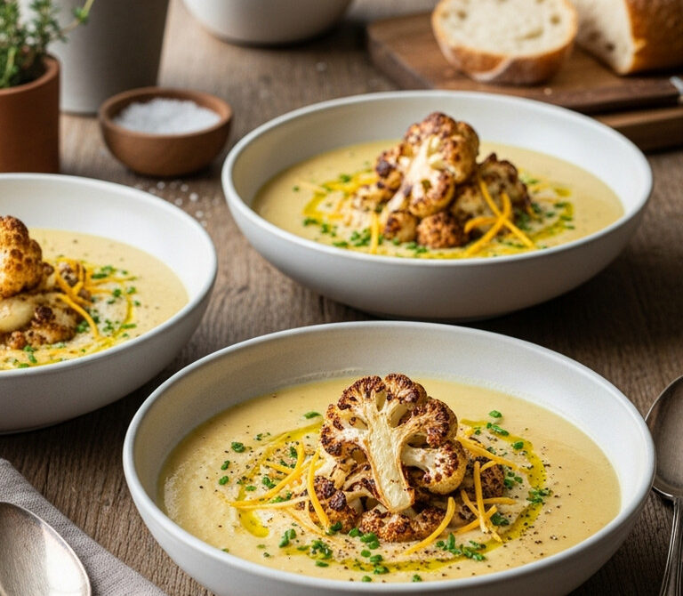 Creamy Roasted Cauliflower and Cheddar Soup
