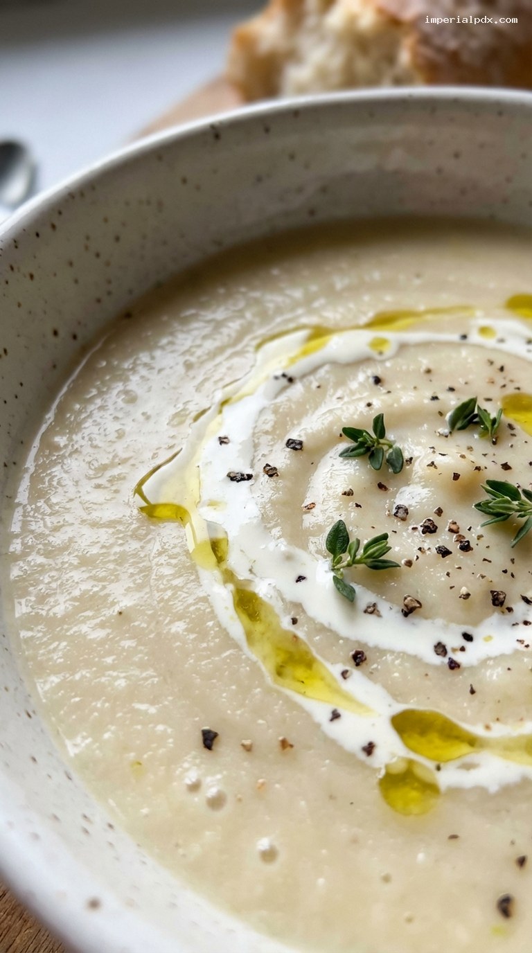 Creamy Roasted Parsnip, Apple and Leek Soup – Closeup
