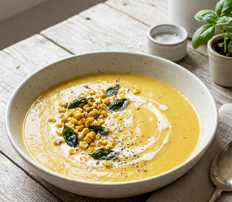 Creamy Sweet Corn and Basil Soup