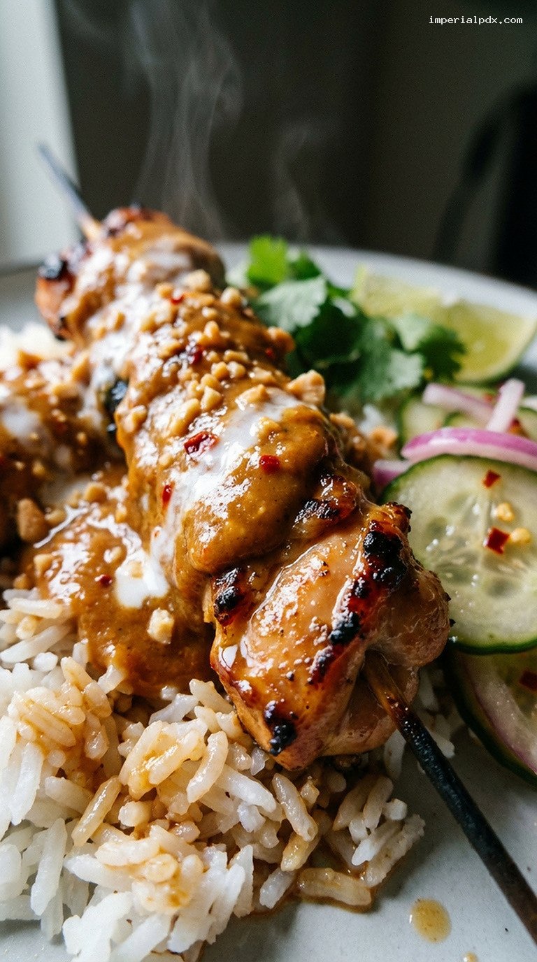 Creamy Thai Peanut Satay Sauce with Coconut and Lime – Closeup