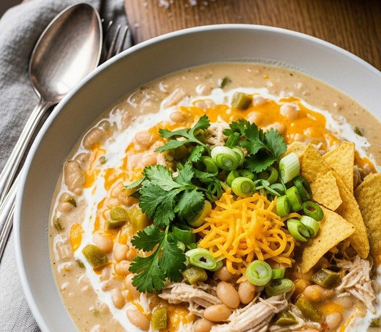 Creamy White Queso Chicken Chili With White Beans