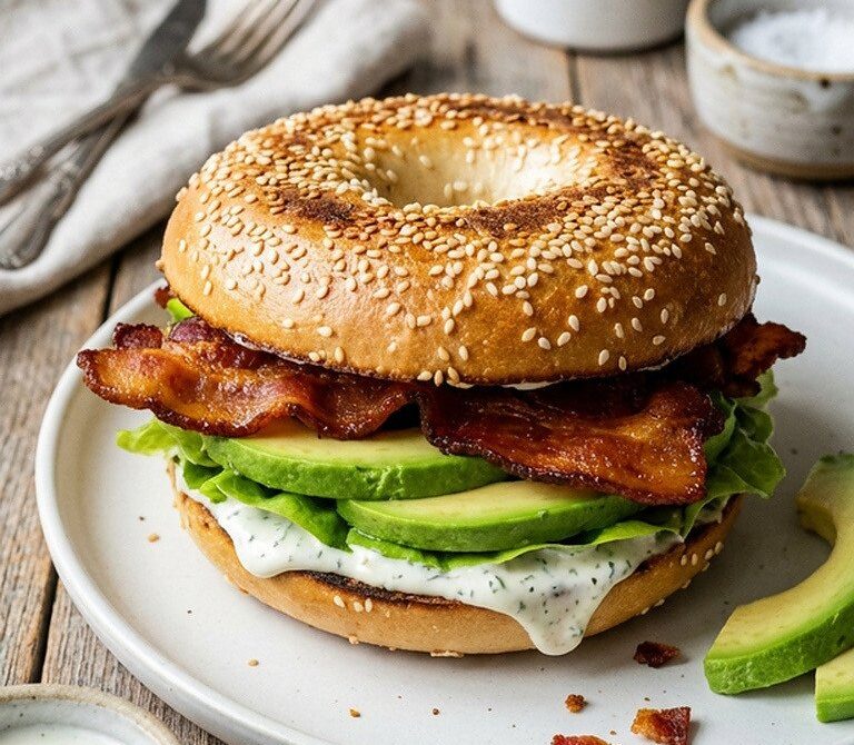 Crispy Bacon Avocado Ranch Bagel Sandwich