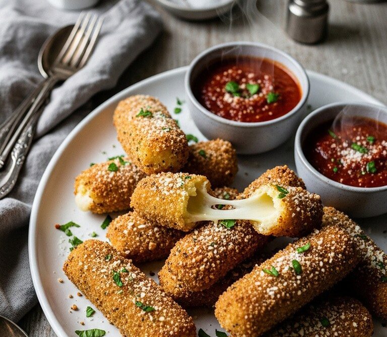 Crispy Baked Mozzarella Sticks with Warm Marinara