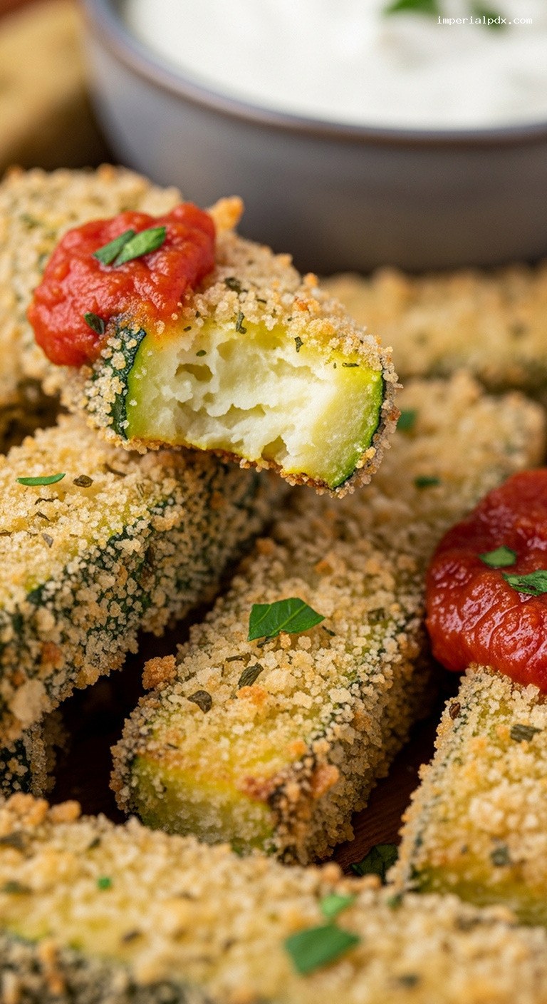 Crispy Baked Zucchini Fries With Herbed Breadcrumbs – Closeup