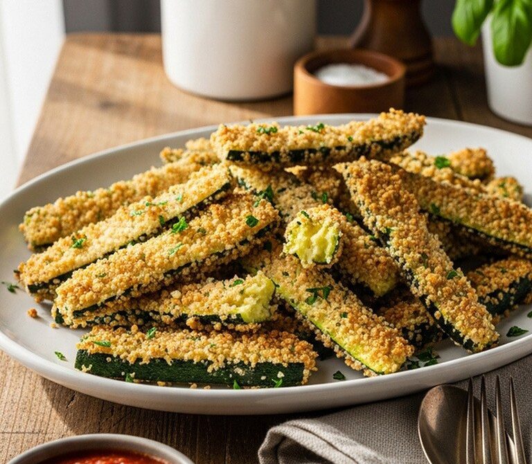 Crispy Baked Zucchini Fries With Herbed Breadcrumbs