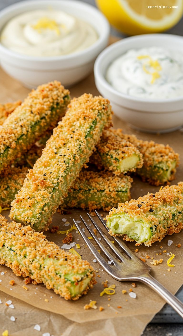 Crispy Baked Zucchini Fries with Parmesan and Garlic – Closeup
