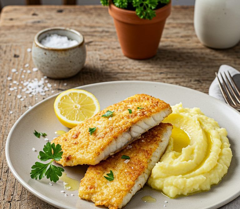 Crispy Battered Hake with Buttery Mashed Potatoes
