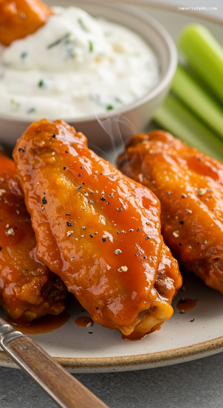 Crispy Buffalo Wings with Blue Cheese Dip – Closeup