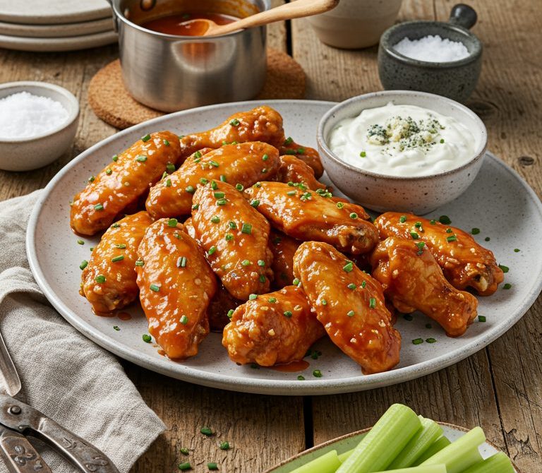 Crispy Buffalo Wings with Blue Cheese Dip