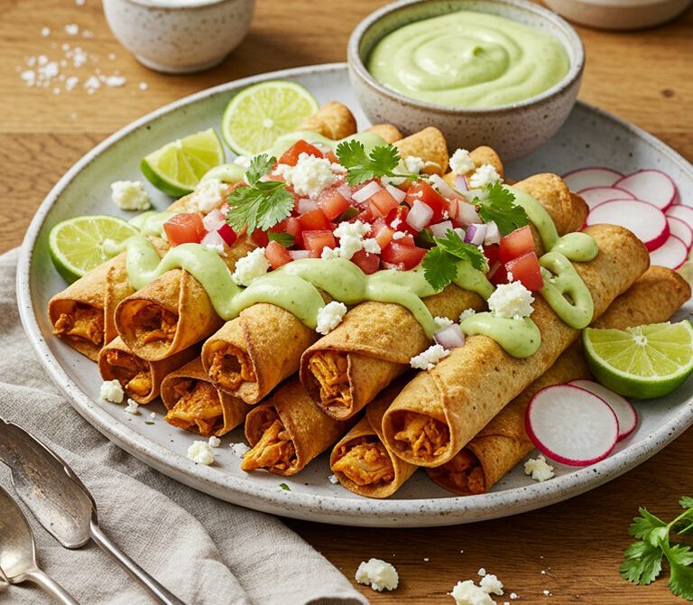 Crispy Chicken Flautas with Avocado Crema