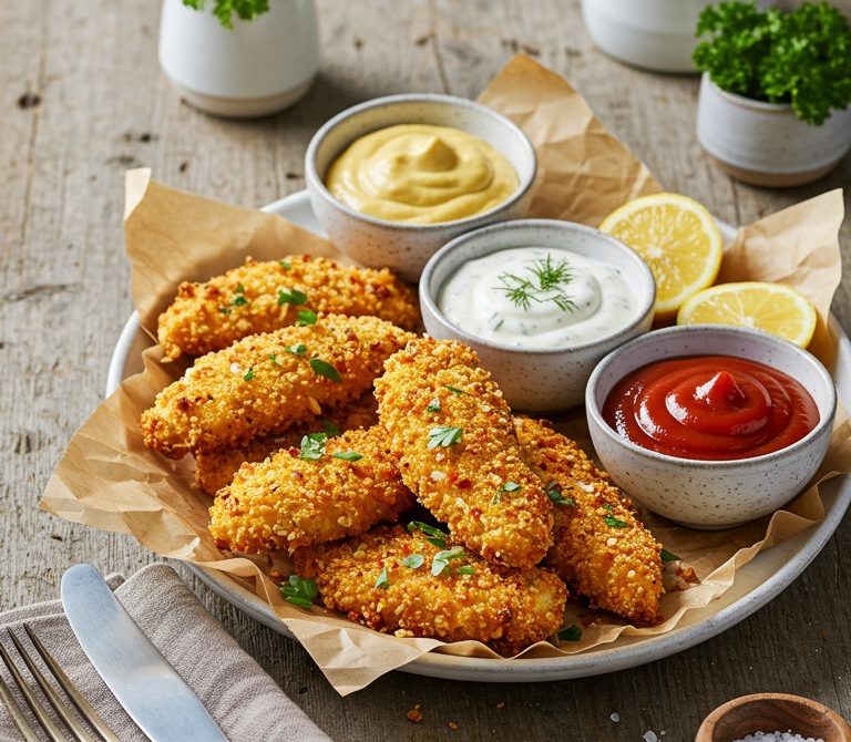 Crispy Chicken Tenders with Trio of Dips