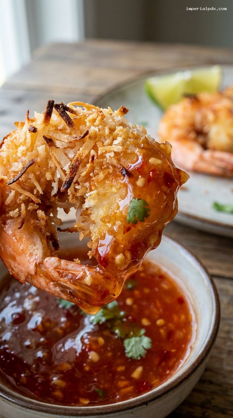 Crispy Coconut Shrimp with Sweet Chili Dipping Sauce – Closeup