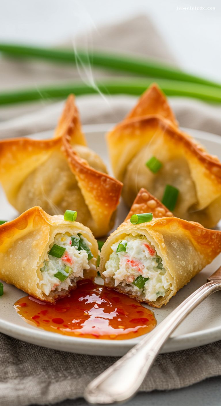 Crispy Crab Rangoon Wontons with Sweet Chili Sauce – Closeup