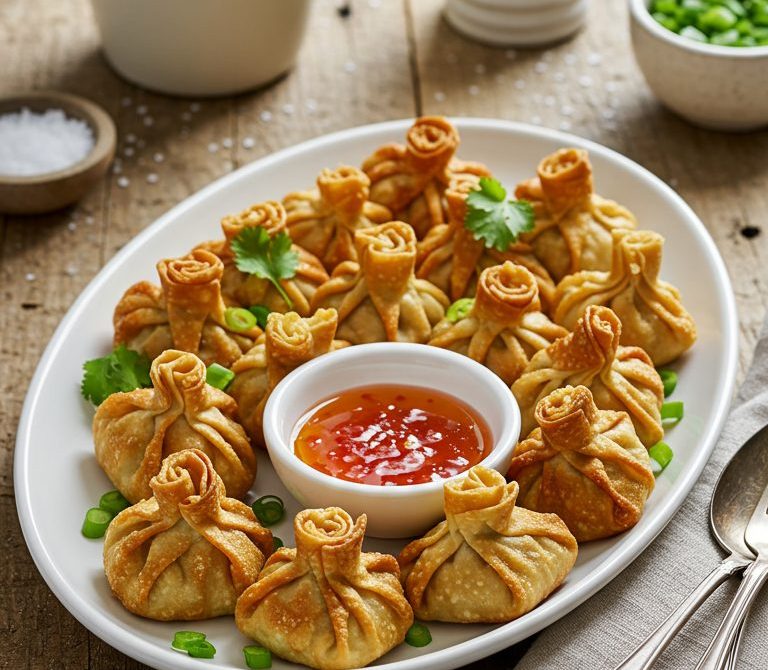 Crispy Crab Rangoon Wontons with Sweet Chili Sauce