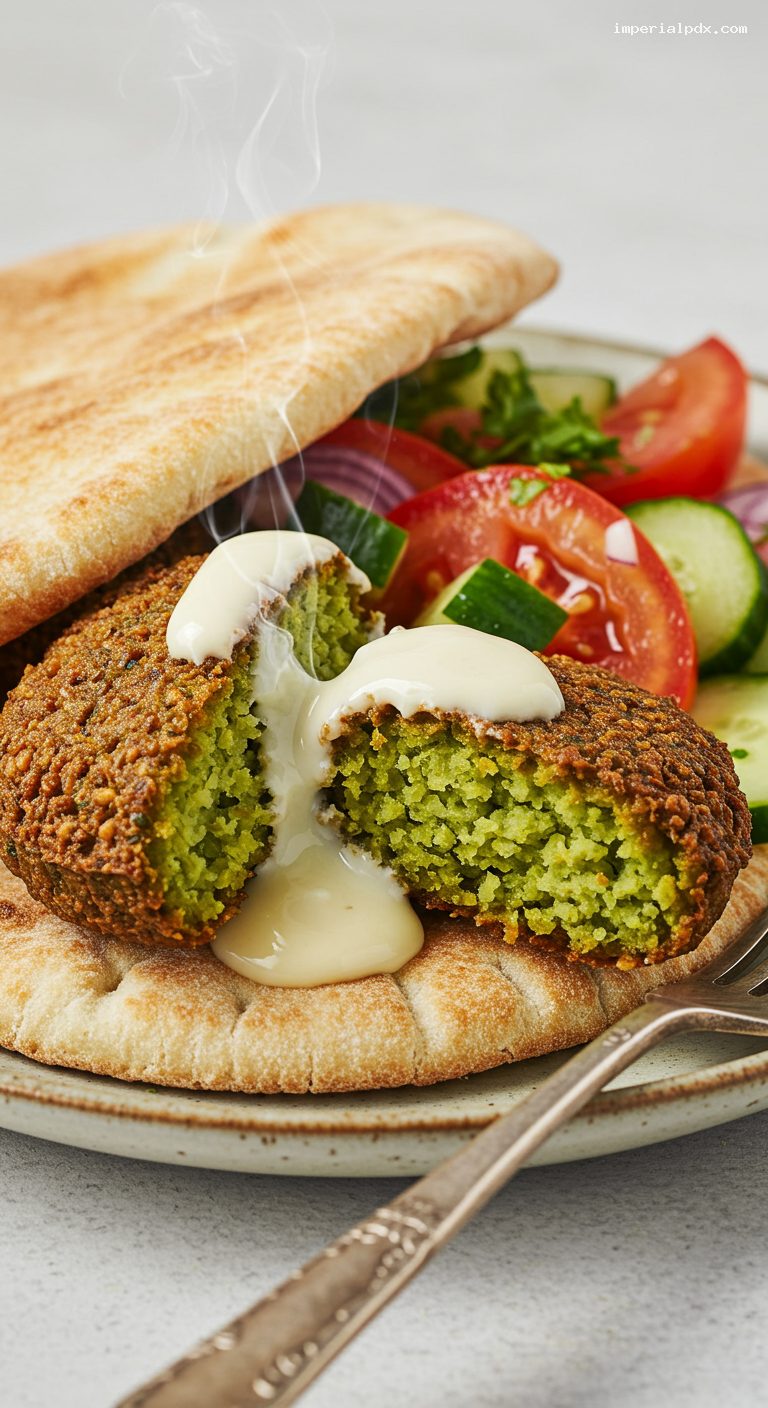 Crispy Falafel Pita Pockets with Tahini or Tzatziki – Closeup
