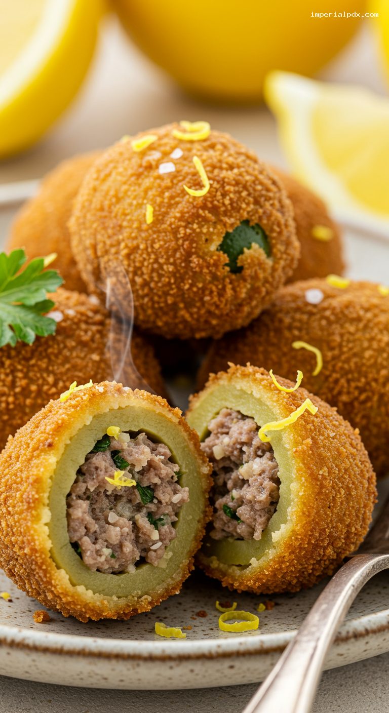 Crispy Fried Stuffed Olives (Olive all’Ascolana) – Closeup