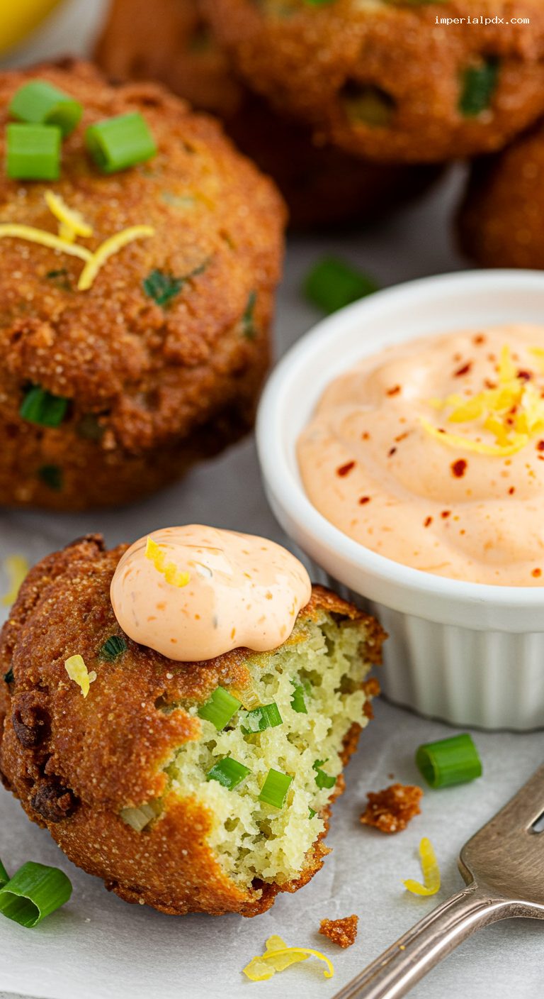 Crispy Hush Puppies with Zesty Remoulade – Closeup
