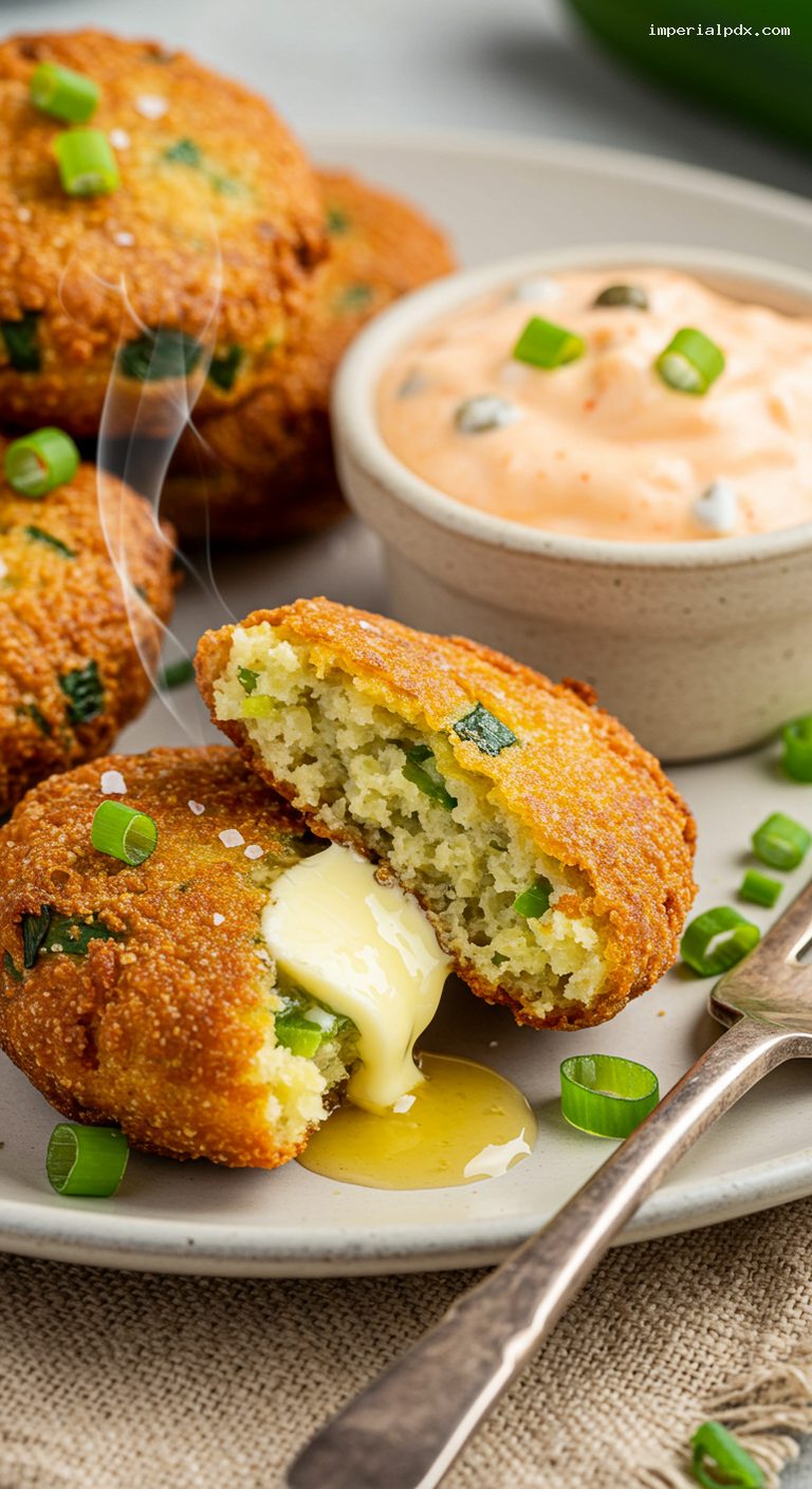 Crispy Jalapeño Hushpuppies with Honey Butter or Remoulade – Closeup