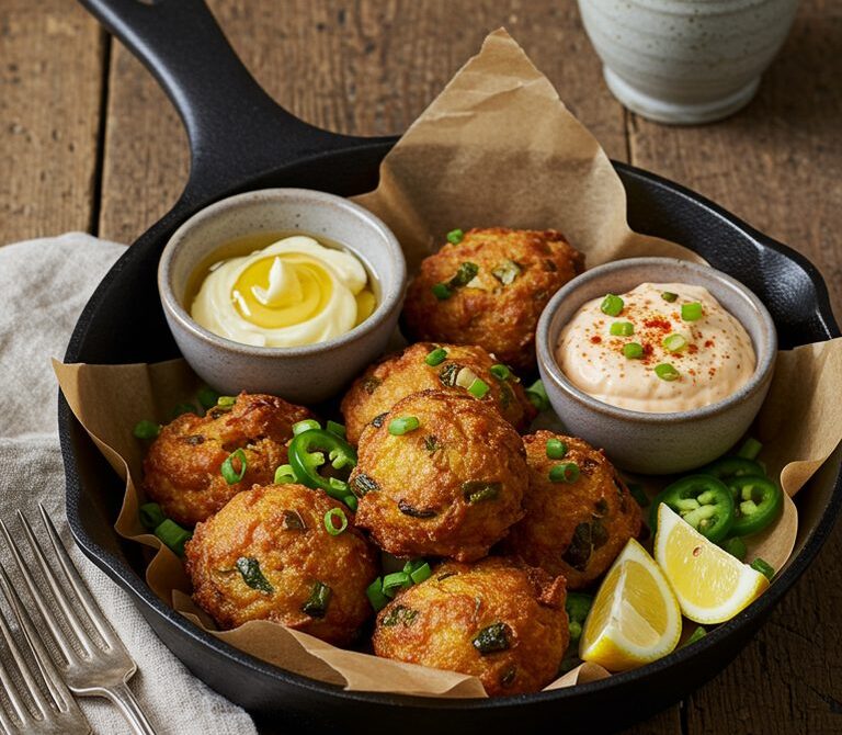 Crispy Jalapeño Hushpuppies with Honey Butter or Remoulade