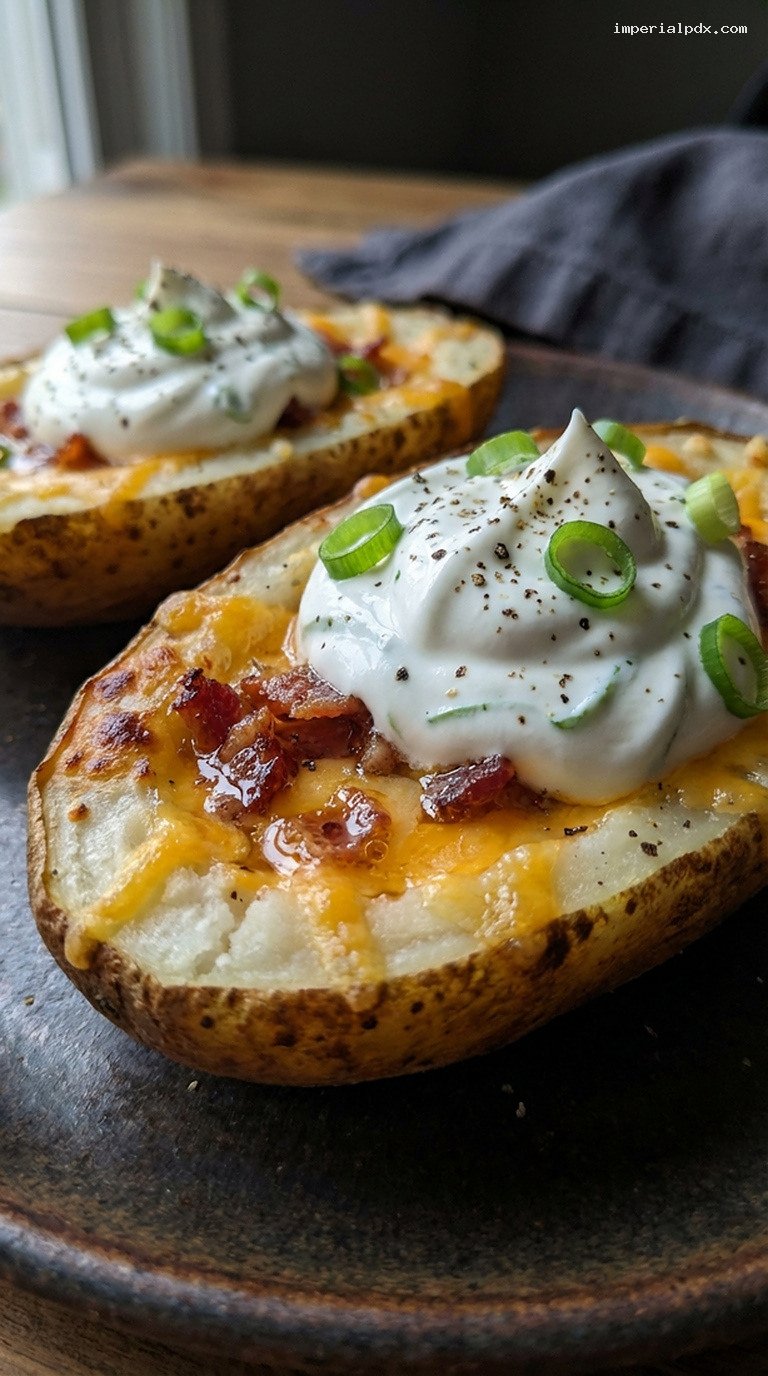 Crispy Loaded Potato Skins with Bacon and Cheddar – Closeup