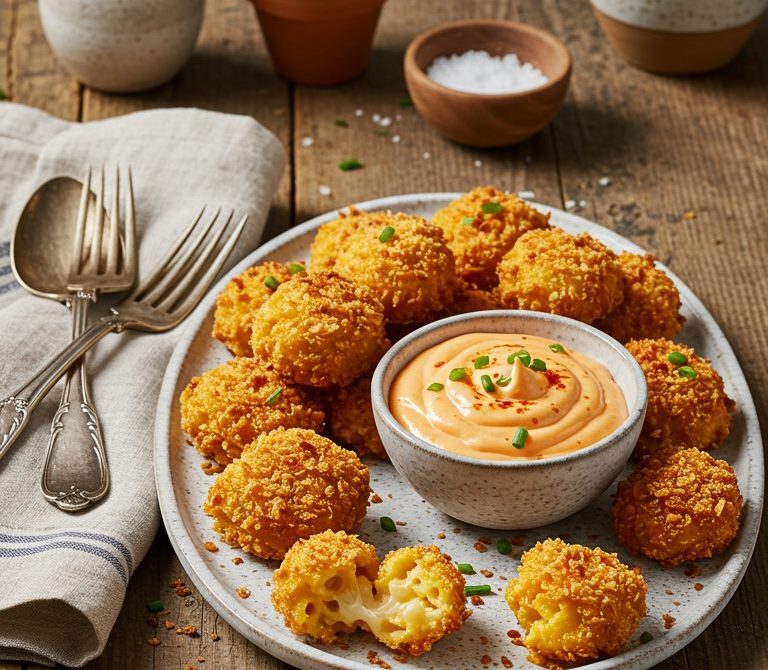 Crispy Mac and Cheese Bites with Smoky Sriracha Mayo